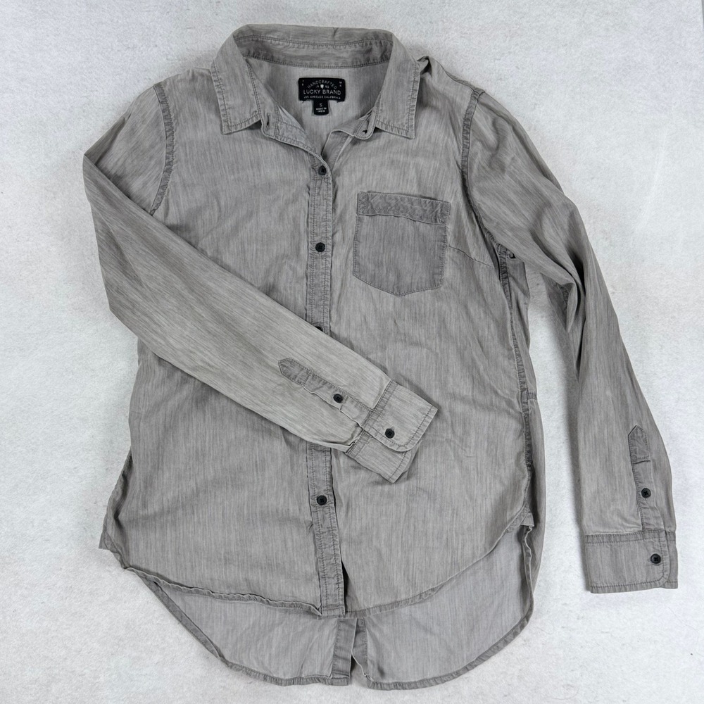 Lucky Brand Womens Grey Button Down Shirt Long Sleeve Button Back Size S